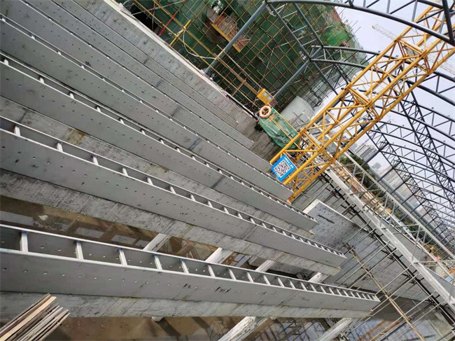 Stainless steel water collection troughs during site installation